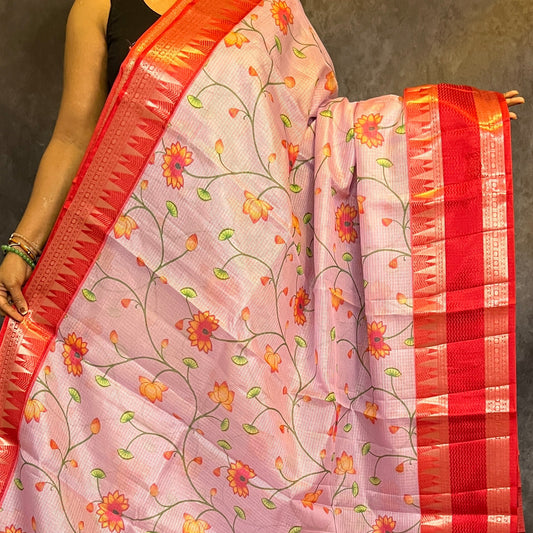 Light coral Digital Print Kota saree