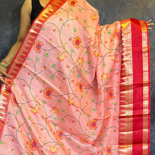 Peach Digital Print Kota saree