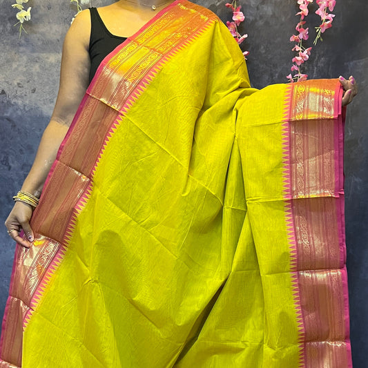 Lemon Green Chettinadu Cotton Saree