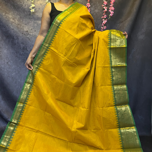 Mustard Big Border  Chettinadu Cotton Saree