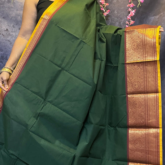 Dark Green Big Border  Chettinadu Cotton Saree