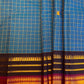 Blue Checked Double Border Chettinadu Saree