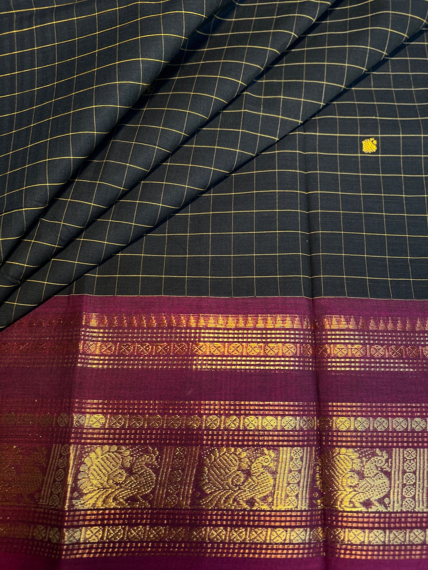 Navy Blue Checked Ganga Jamuna Chettinadu Saree