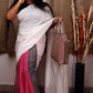White and Pink Cloud Cotton Saree