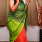 Green and Orange Cloud Cotton Saree