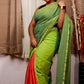 Green and Orange Cloud Cotton Saree