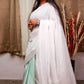 Pure White and Light Pista Cloud Cotton Saree