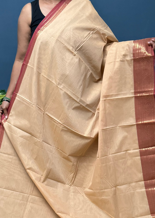 Beige and Brown Chettinadu Cotton Saree